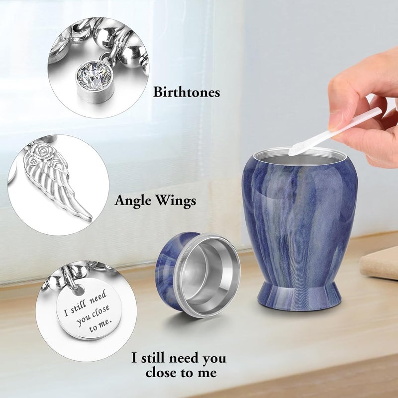 XIUDA Memorials Small Urns for Human Ashes Keepsake Aluminum Mini Urns for Ashes with Angel Wing Charm Decorative Burial Urn Funeral Cremation Urns for Women and Men (Dusty Blue) - Image 4